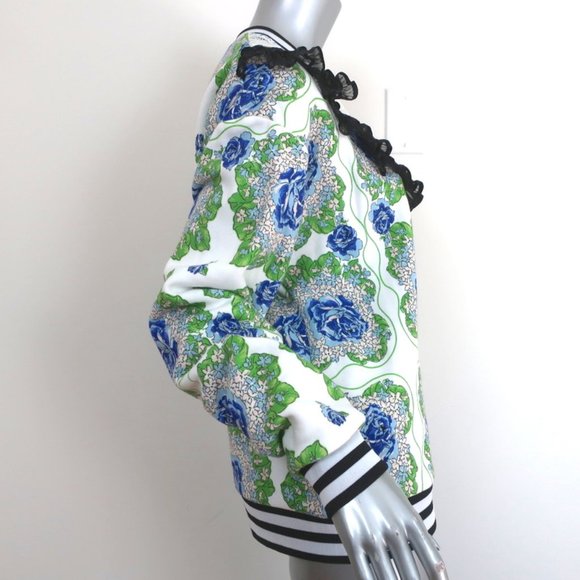 RODARTE RUFFLED LACE YOKE SWEATSHIRT WHITE/BLUE FLORAL PRINT SIZE EXTRA SMALL - Picture 3 of 10